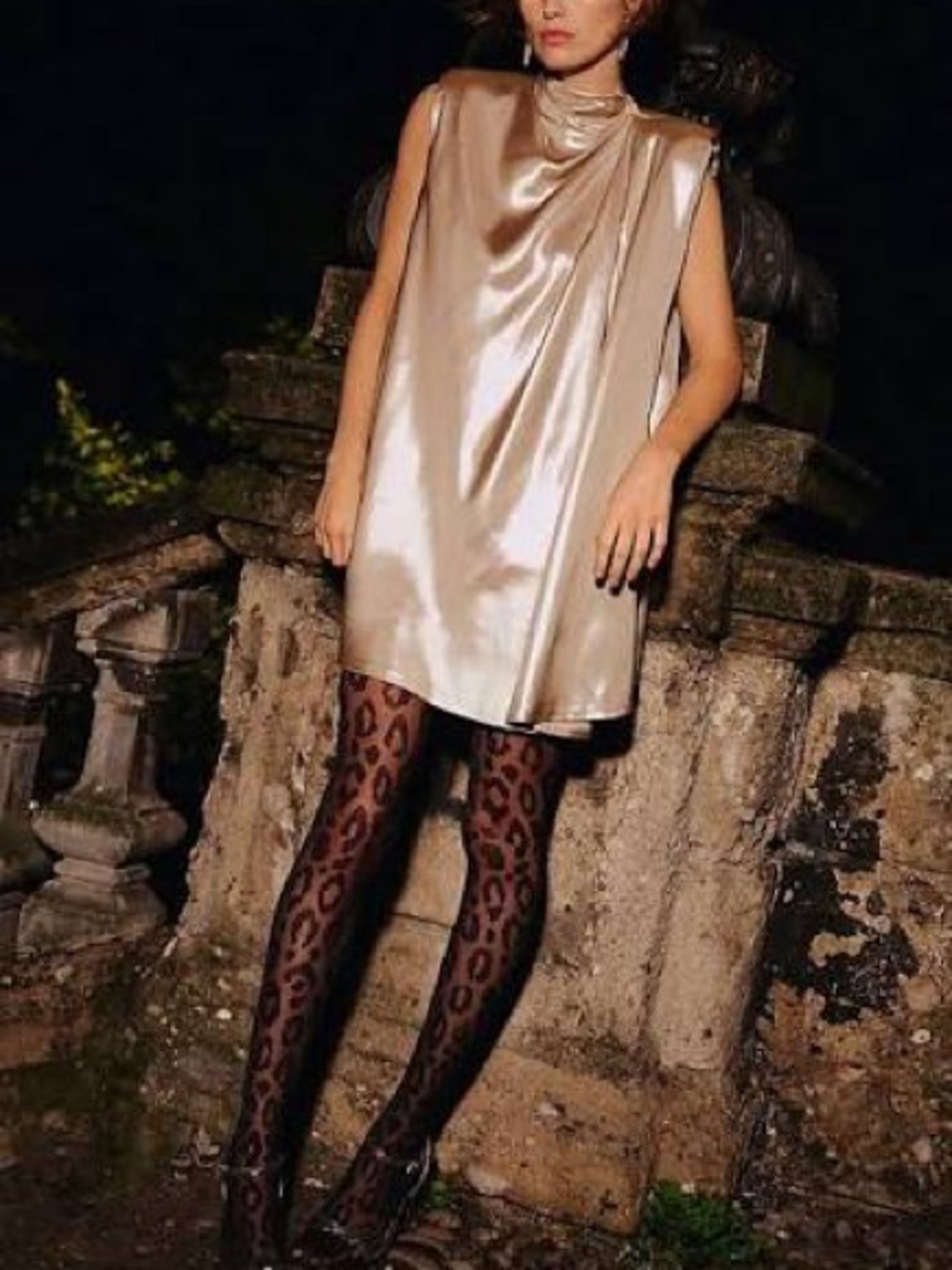 Anthropologie Metallic Sleeveless Mini Dress Flowy Drape Champagne Gold XS S NWT